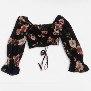 Floral Black Crop Top